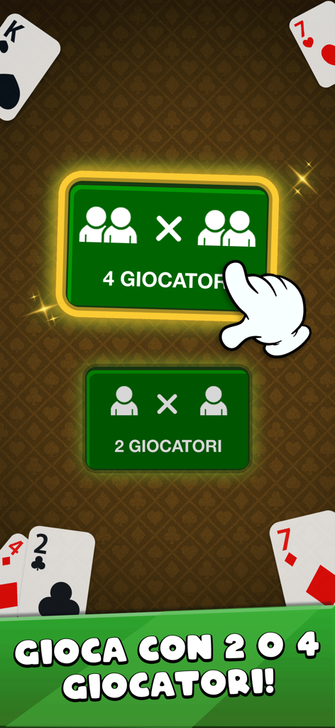 Burraco Italiano Jogatina - Schermata di selezione per modalità di gioco a due o quattro giocatori in Burraco Italiano.