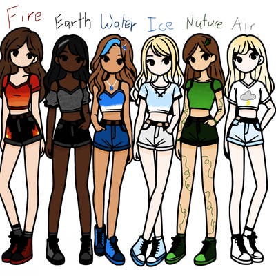 a group of girls wearing crop tops and shorts