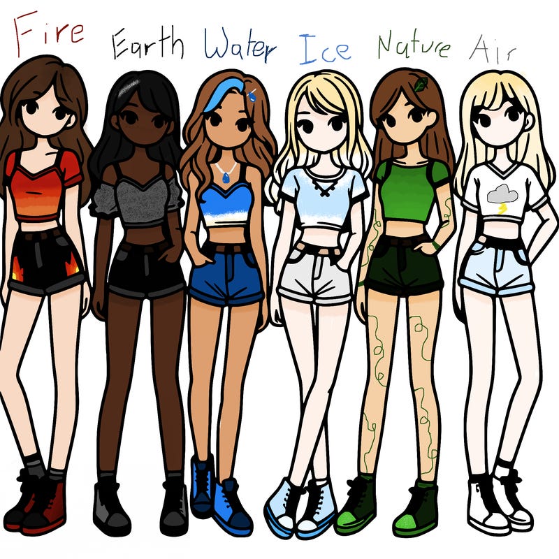 a group of girls wearing crop tops and shorts