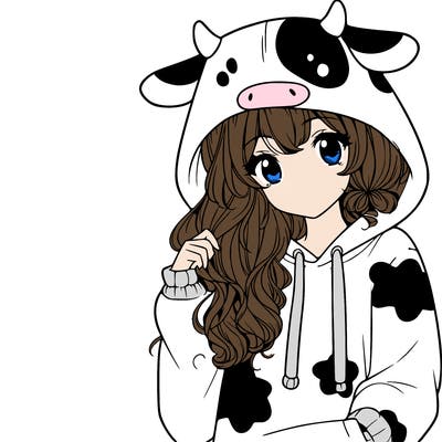 pretty teen girl wearing cute cow hoodie