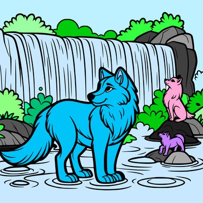 waterfall wolf