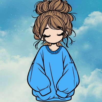 girl with baggy sweatshirt and messy bun