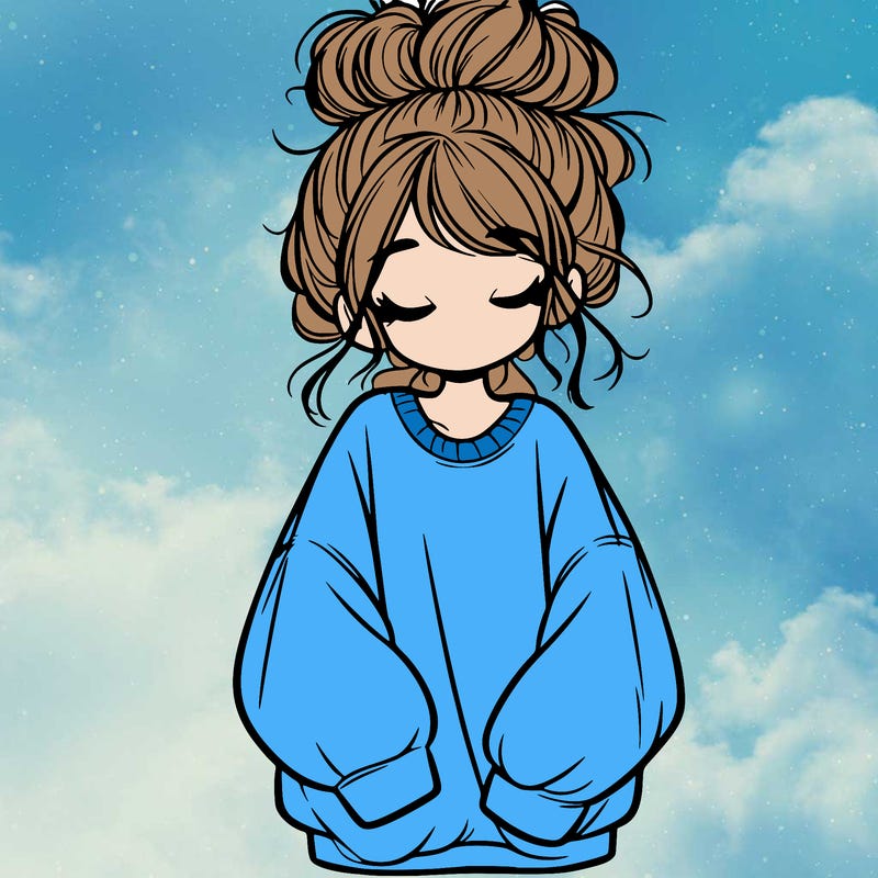 girl with baggy sweatshirt and messy bun