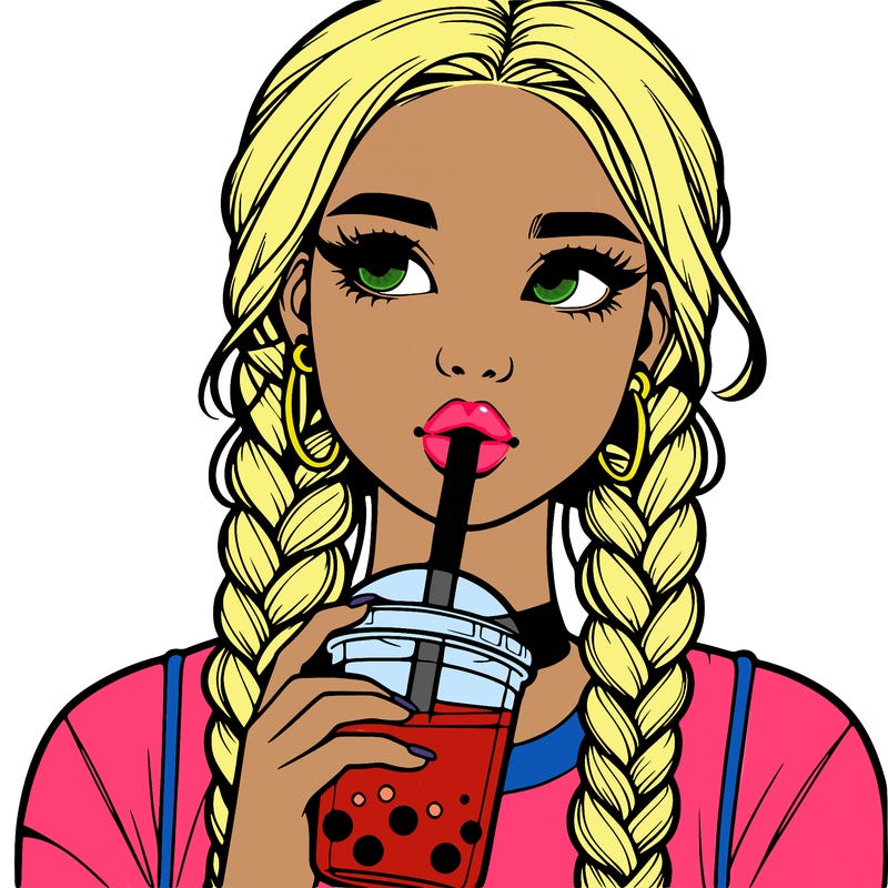 realistic girl with braided hair drinking boba
