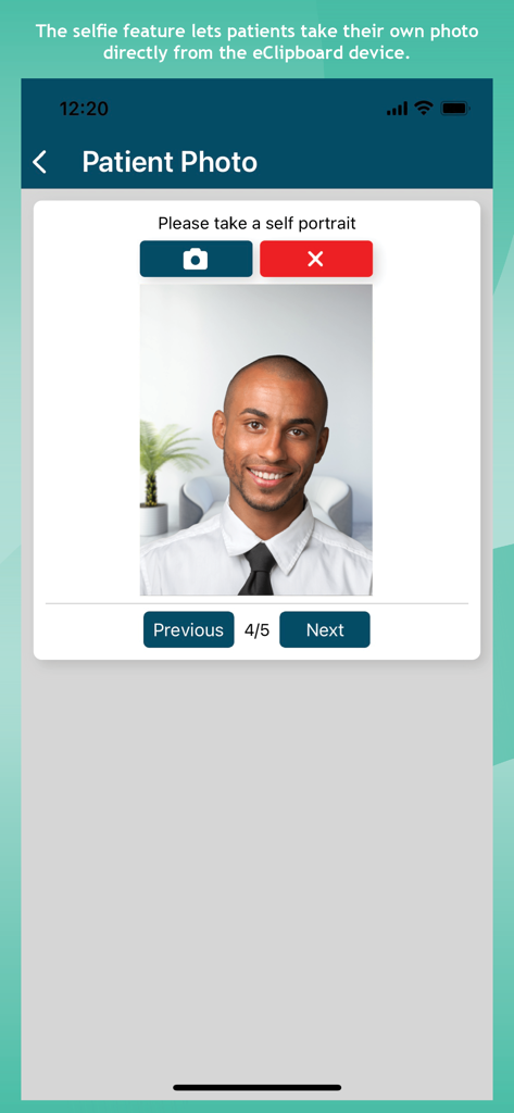 eClipboard 24 - Patient using the self-portrait photo feature in the eClipboard 24 app