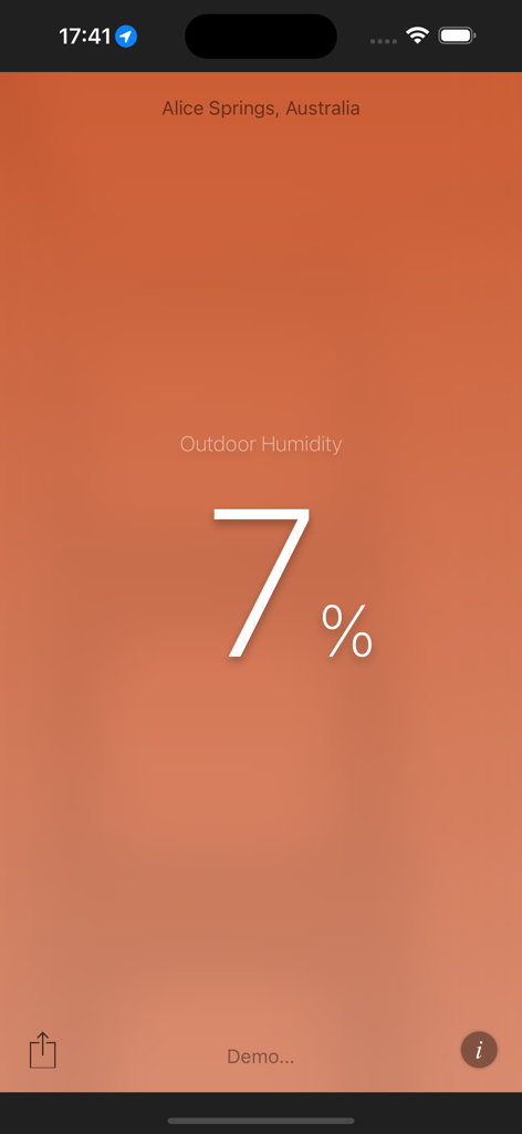The Humidity App displaying a 7 percent relative humidity reading with a color coded orange background.