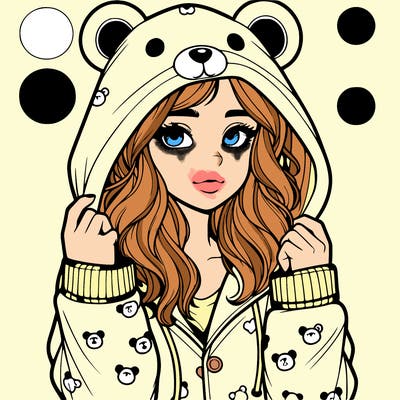 realistic girl in a animal pjs hoodie