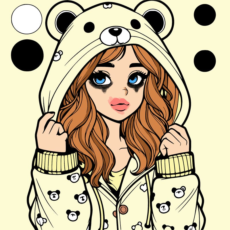 realistic girl in a animal pjs hoodie