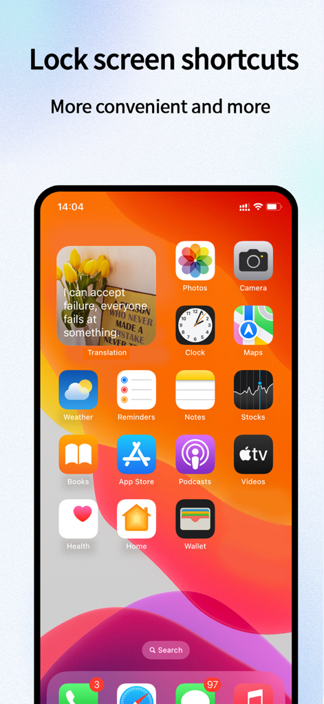iPhone-Startbildschirm zeigt ein Shortcut-Widget für die Übersetzungs-App