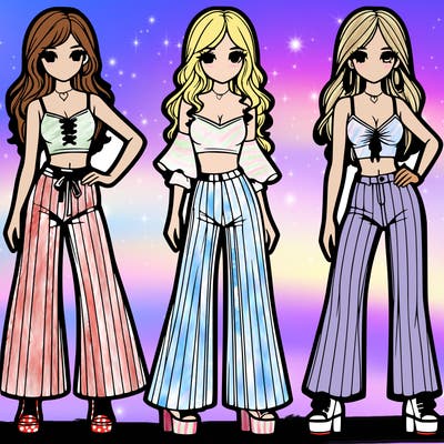 girls with flare pants and crop tops realistic