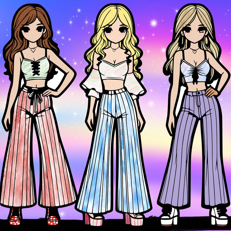 girls with flare pants and crop tops realistic