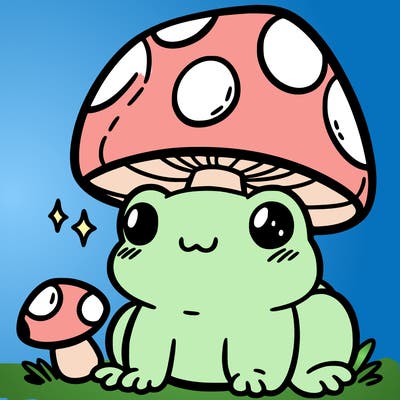 a cute frog with a mushroom hat