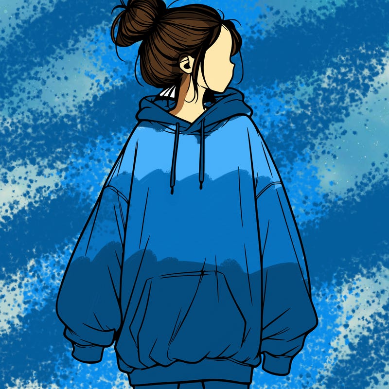 realistic girl with a oversized sweatshirt on and a bun