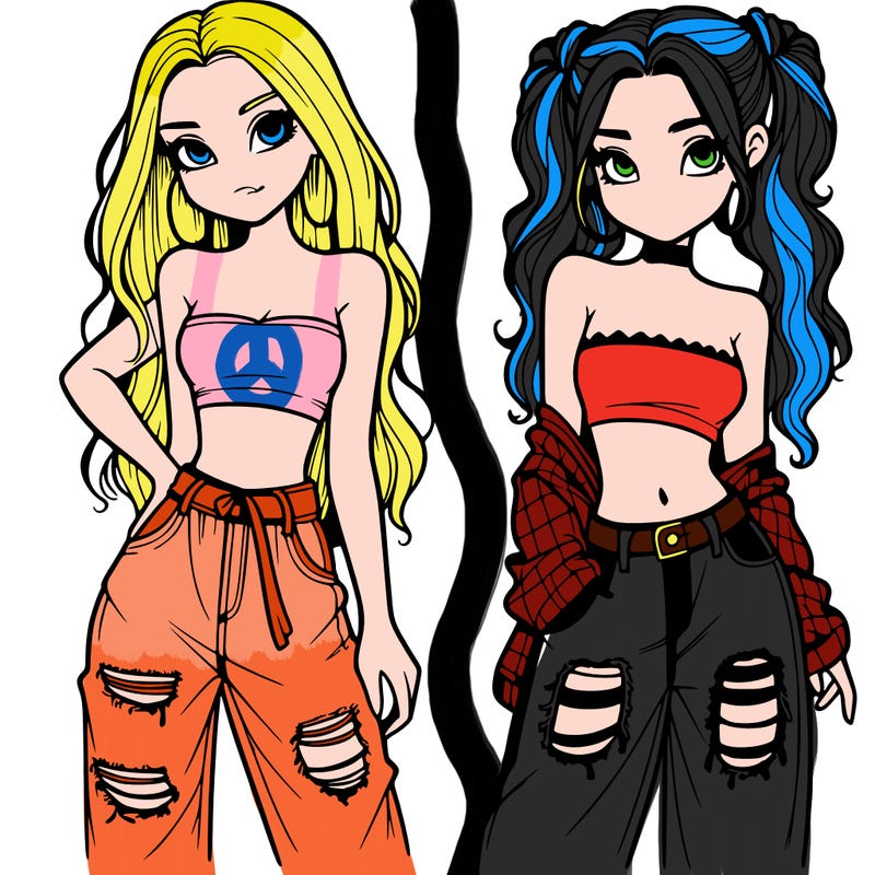 2 girls in crop tops and baggy jeans ripped