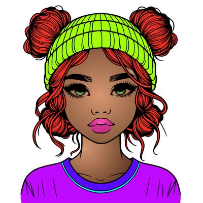 realistic girl with buns in her hair with a beanie on