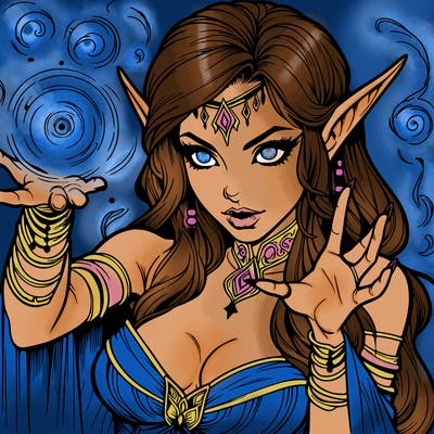 realistic scary beautiful elf sorceress casting spell