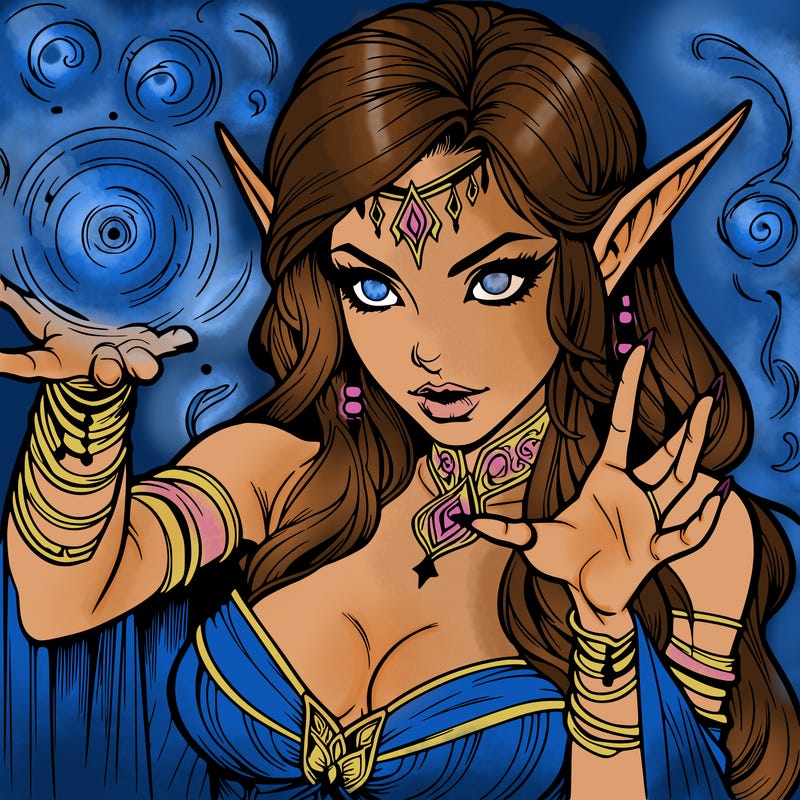 realistic scary beautiful elf sorceress casting spell