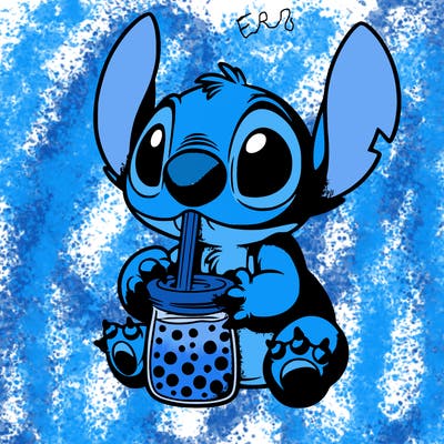 stitch drinking boba tea