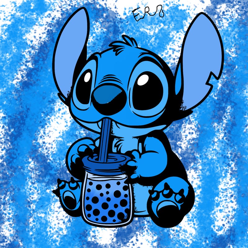 stitch drinking boba tea