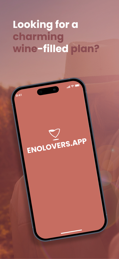 Pantalla de inicio de la aplicación Enolovers mostrando el logo y una llamada a la acción para la planificación del enoturismo