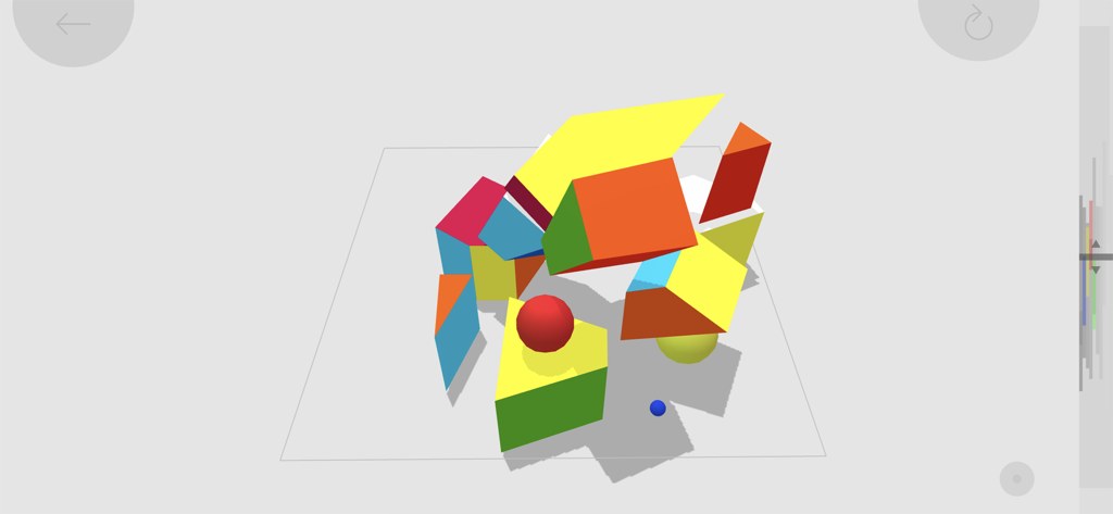 4D Toys - Colorful 4D geometric shapes interacting in a minimalist physics sandbox environment.