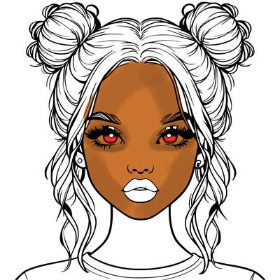 realistic girl with two buns in hair and lips