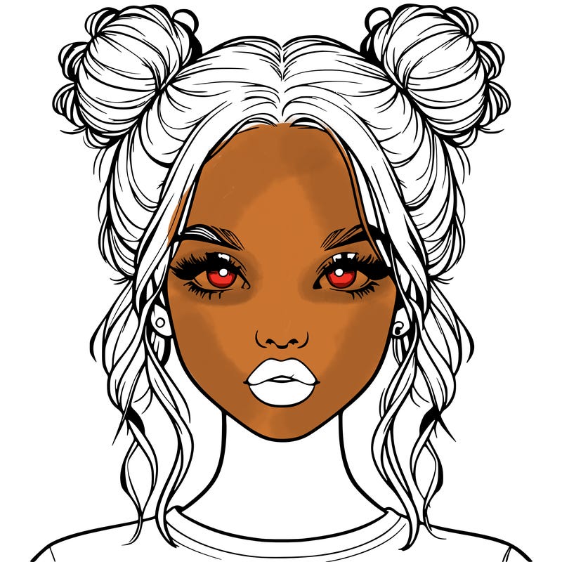 realistic girl with two buns in hair and lips