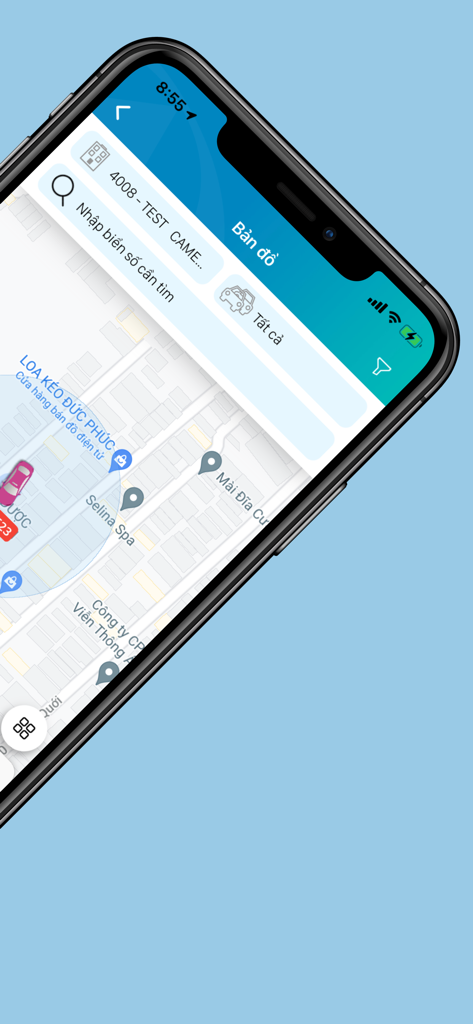ADSUN - Aplicación móvil ADSUN mostrando un mapa de rastreo de vehículos en tiempo real para la gestión de flotas.