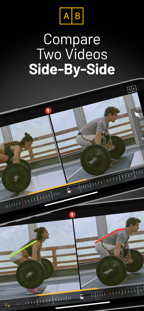 myDartfish Express: Coach App - Comparación de vídeo en paralelo de levantadores de pesas para análisis deportivo
