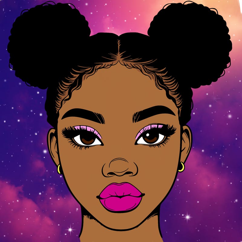 realistic black woman with two buns