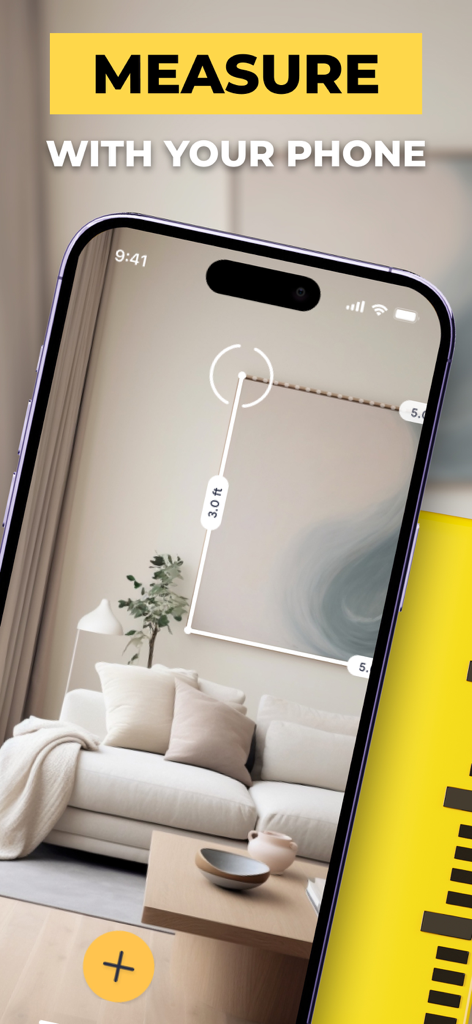 Tape Measure: AR Measuring - Smartphone misst einen Bilderrahmen mit einer Augmented Reality Maßband-App