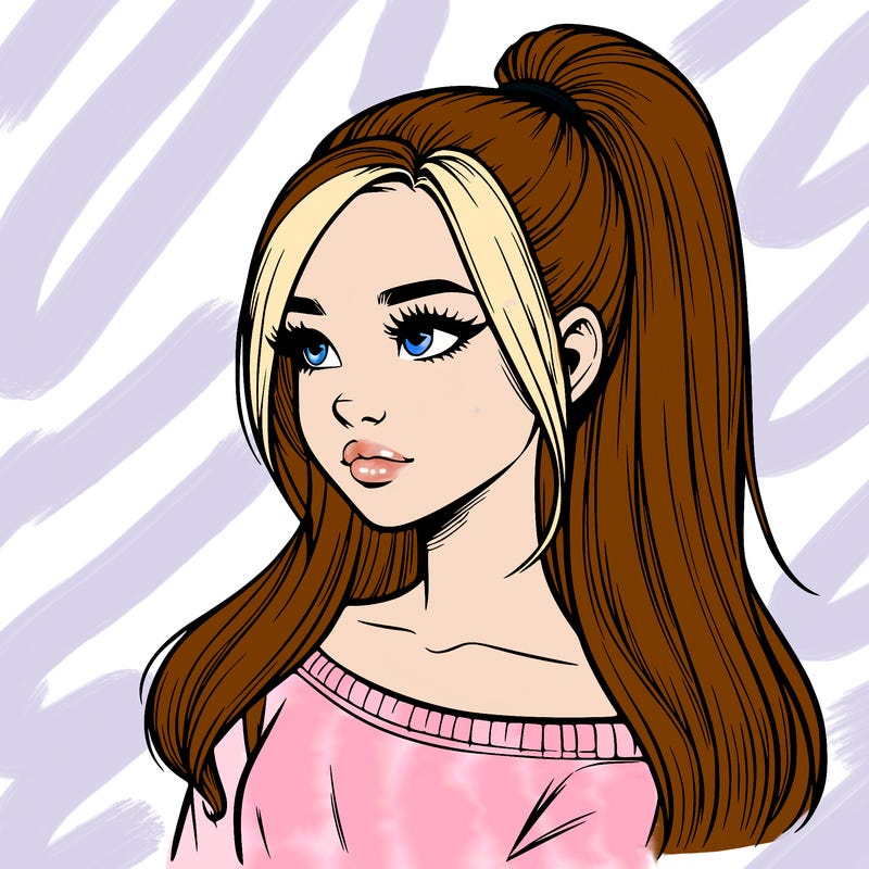 realistic girl with a high ponytail