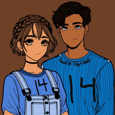 realistic girl short braided hair with her boyfriend