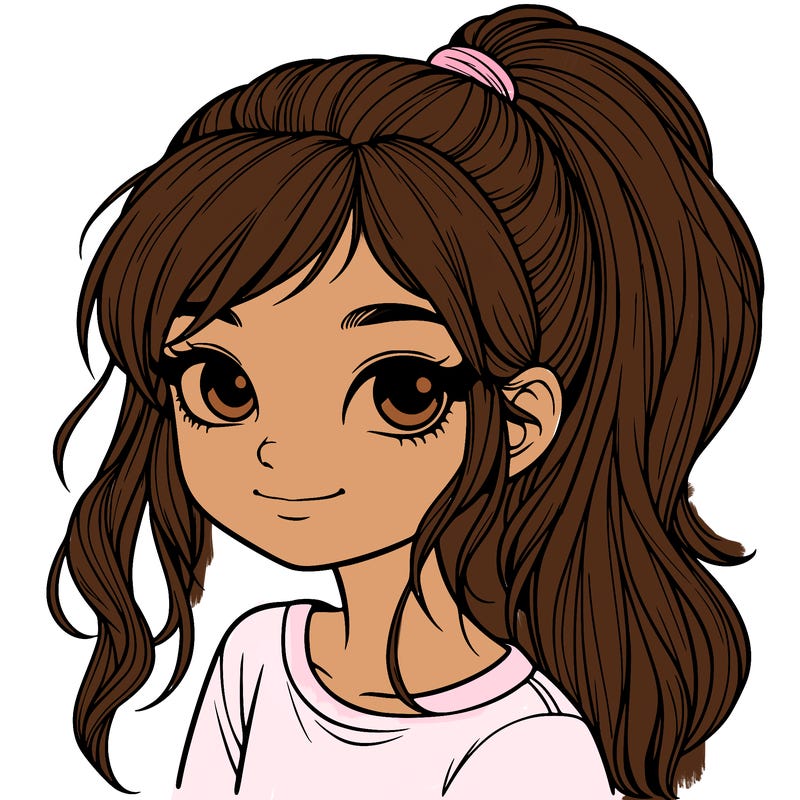 realistic girl with ponytail