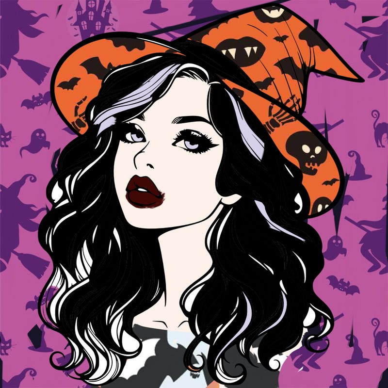 realistic witch girl with wavy hair and lips