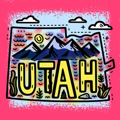 outline of the state utah, with the word utah in it