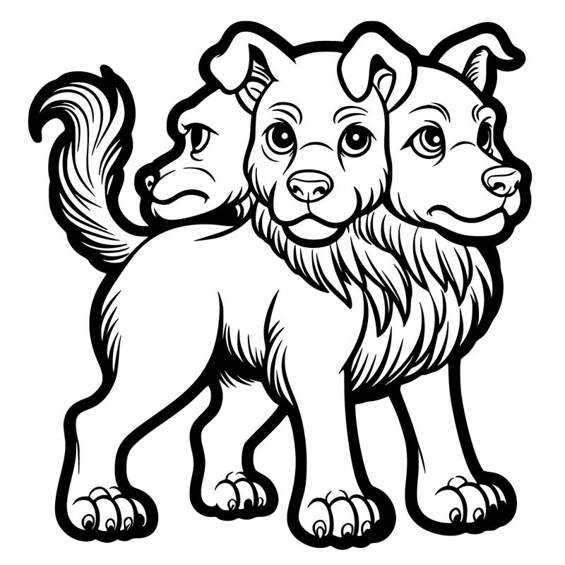 cerberus, three-headed dog, big eyes, full body