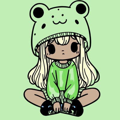 a girl wearing a frog hat and some frog socks