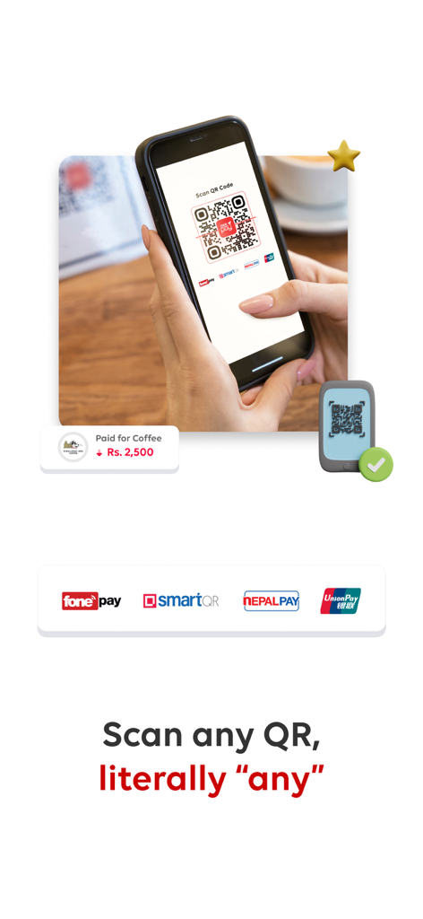 Smartphone scanning a merchant QR code for payment using IME Pay app