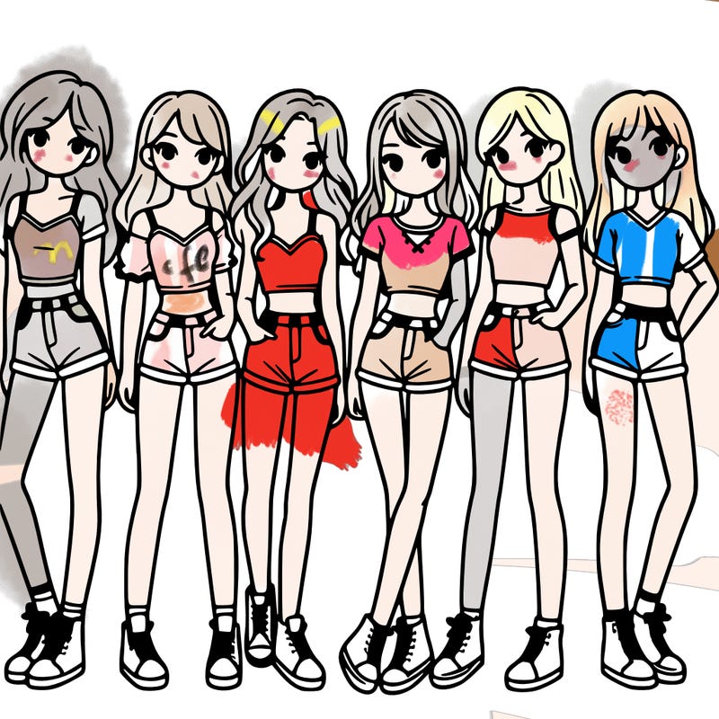 a group of girls wearing crop tops and shorts