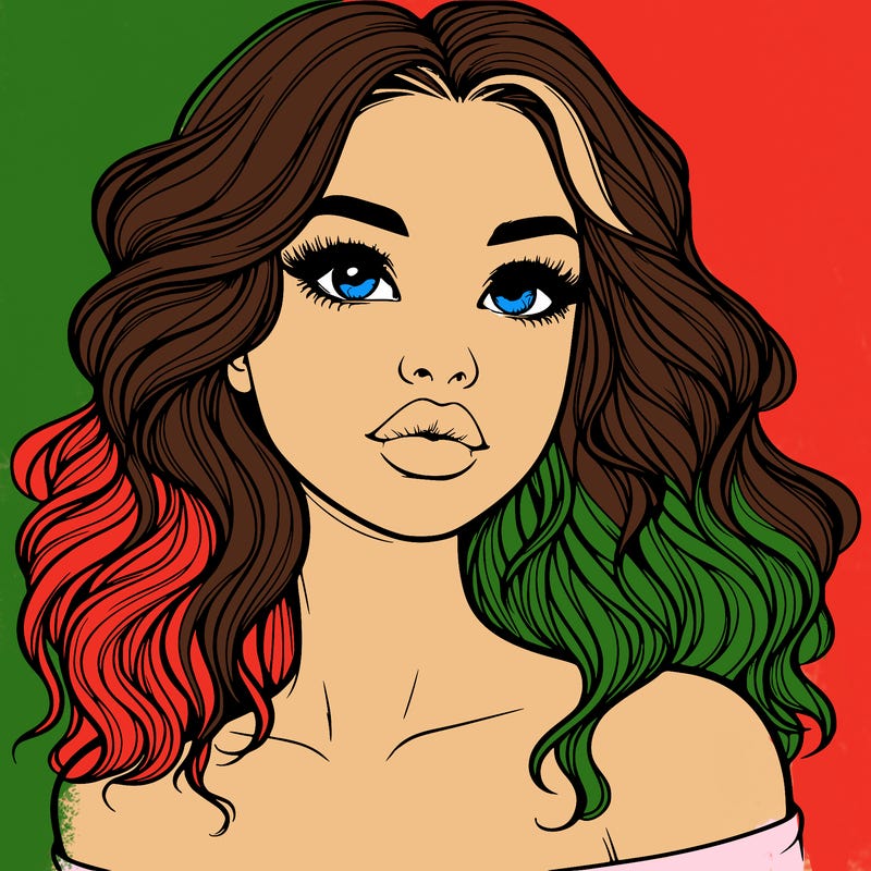 realistic girl with wavy hair and lips