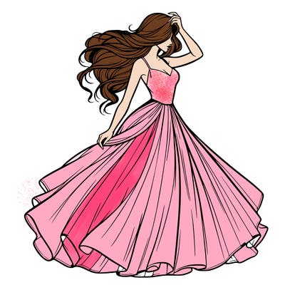 realistic woman with dress flowing in the wind