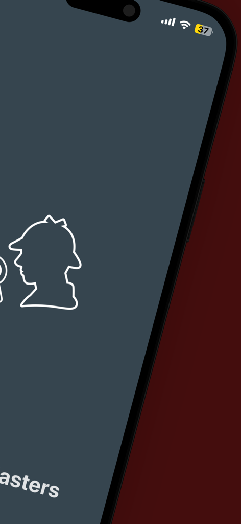 Detective silhouette with a deerstalker hat on the Mystery Masters Card Game app screen