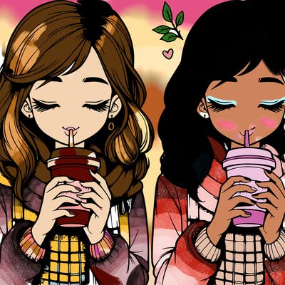 realistic girl drinking coffee