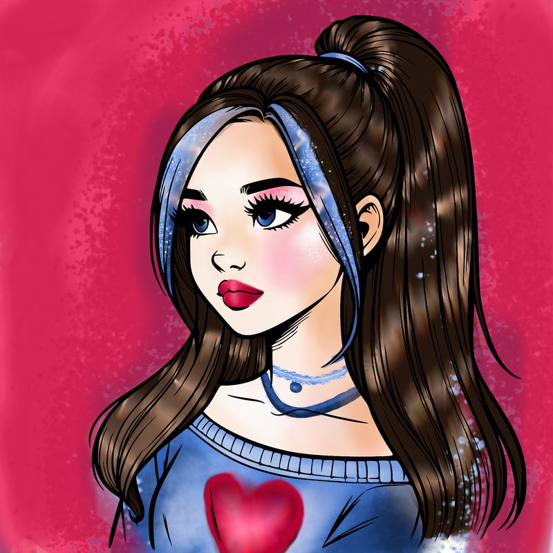 realistic girl with a high ponytail