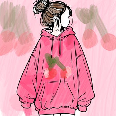 realistic girl with a oversized sweatshirt on and a bun
