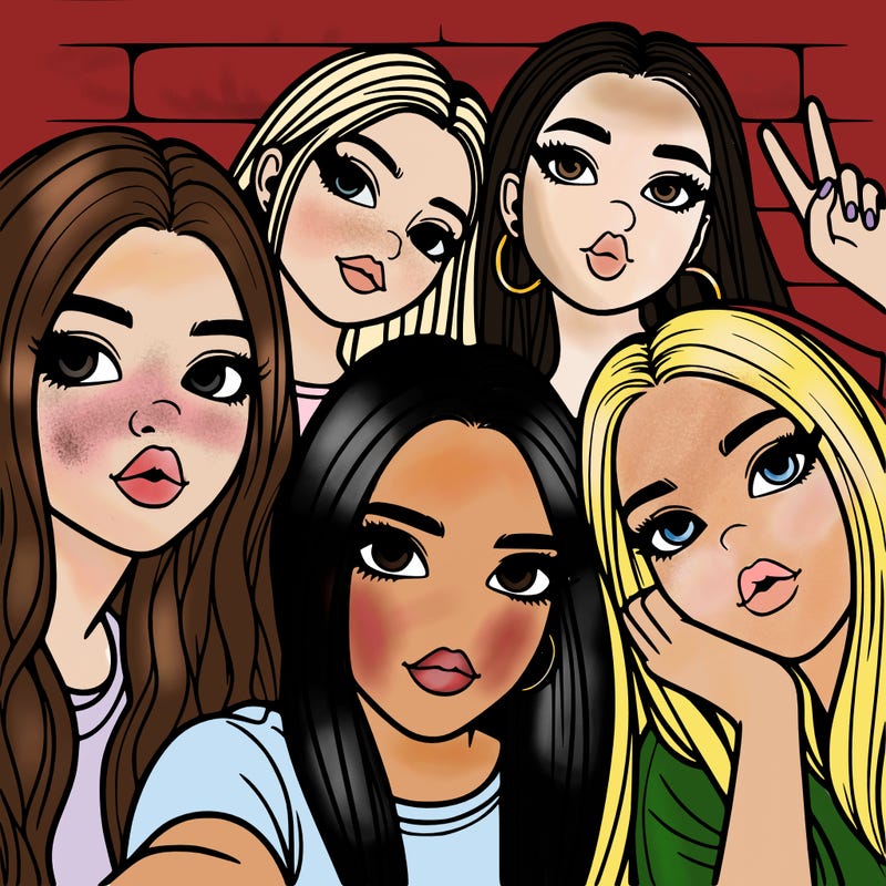 group of teen girls friends y2k up close in a selfie
