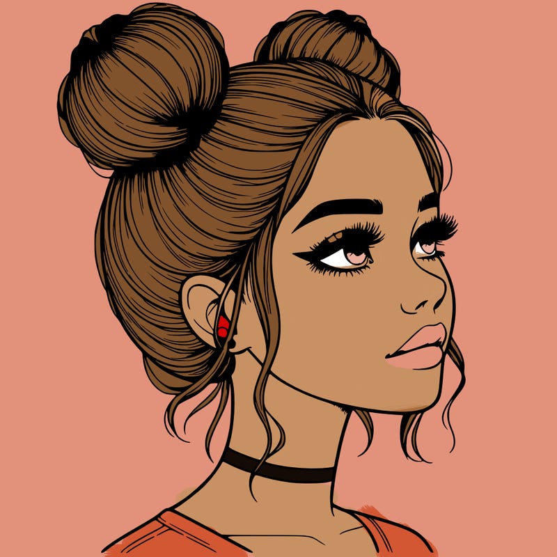 realistic girl with buns on the top of her head