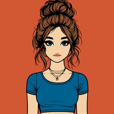 realistic girl with messy bun and croptop