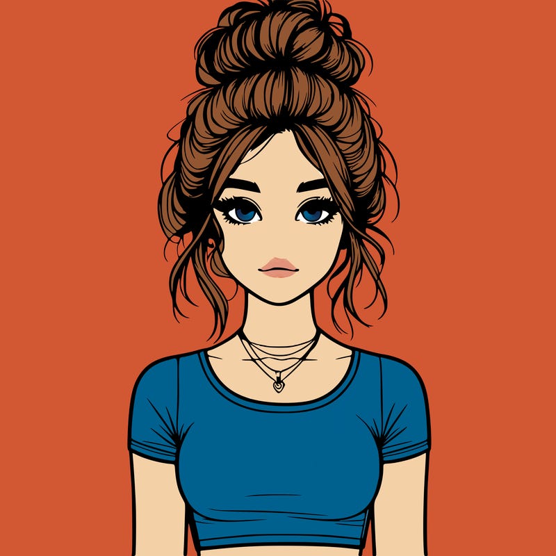 realistic girl with messy bun and croptop